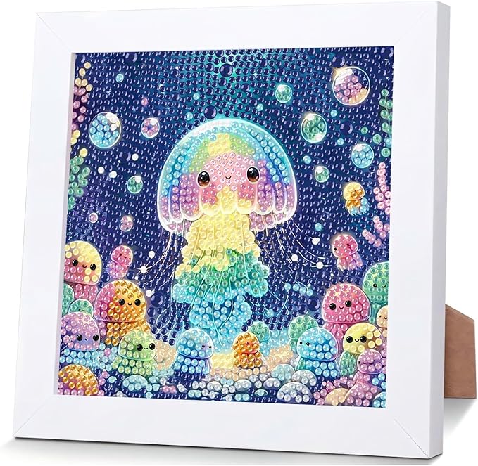 Reivworl Diamond Art Kits for Kids, Jellyfish Diamond Art for Kids Ages 8-12, Jellyfish Diamond Painting Kits for Kids for Home Wall Decor (8x8Inch)