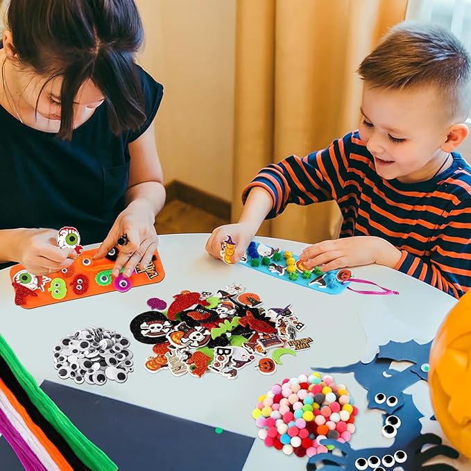 JULBEAR 36 Sets Halloween Crafts Kits DIY Blank Foam Decorations Sets Foam Self-Adhesive Stickers Arts for Kids Halloween Party Favors Classroom Activity Gift Exchange