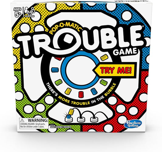 Hasbro Gaming Trouble Kids Board Game, Pop-o-Matic Trouble Game, Kids Games for 2-4 Players, Family Board Games for Kids, Kids Gifts, Ages 5 and Up, Packaging May Vary