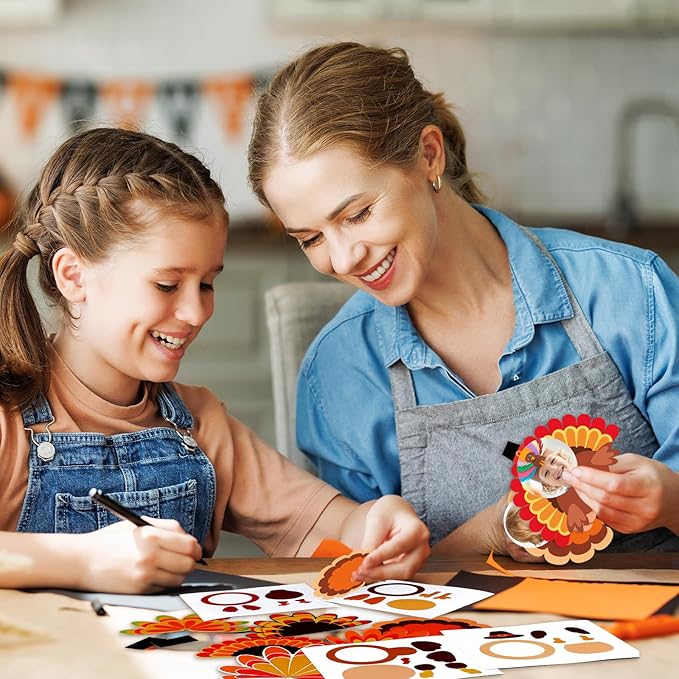 Wenqik 30 Sets Thanksgiving Turkey Picture Frame Craft Kit DIY Magnetic Thanksgiving Fall Photo Frame Craft Kits Turkey Craft for Children Toddlers Thanksgiving Fall Party Favor Home Classroom Crafts