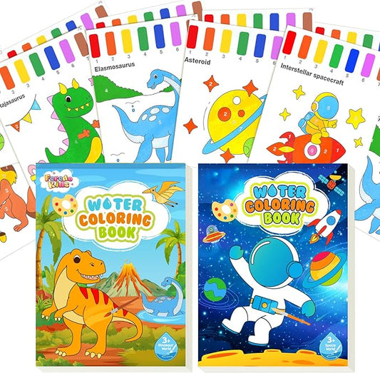 Water Coloring Books for Toddlers - Easter Basket Stuffers Watercolor Paint Book Drawing Art Paper for Kids Mess Free Craft Supplies kit Toy for Age 3 4 5 6 Valentines Birthday Gift(Planet,Dinasour）