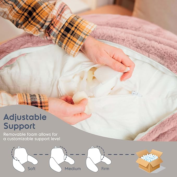 Nestl Fur Reading Pillow, Stylish Back Pillow for Bed Sitting Up, Faux Fur Bed Chair Pillow with Arms, Reading Pillows for Sitting in Bed Adult & Kids, Back Support Pillow for Bed Rest - Peach Beige