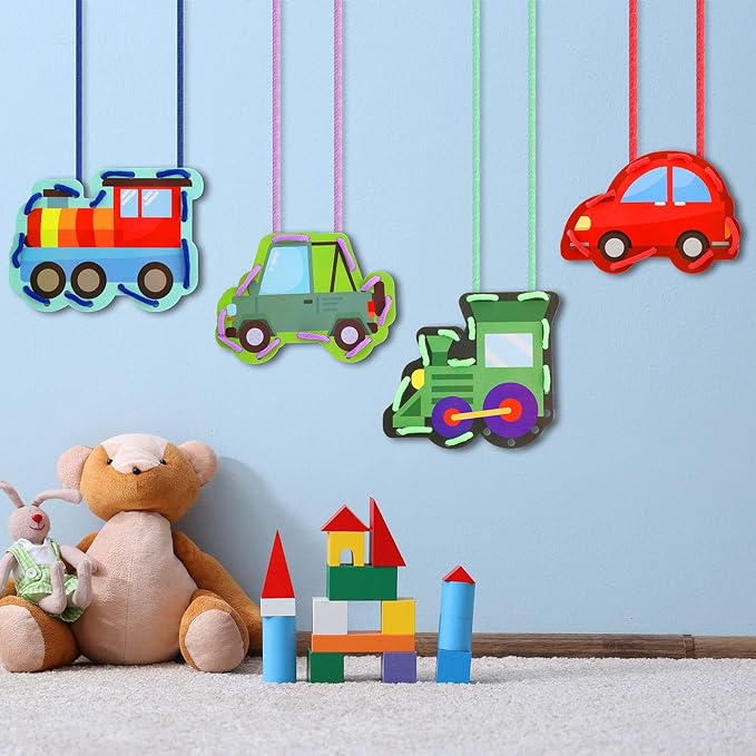 Zonon 8 Pieces Kids Lacing Cards Sewing Cards in 8 Patterns Lacing Games for Developing Imagination Education Supplies Children Sewing Game Favors (Transportation Style)