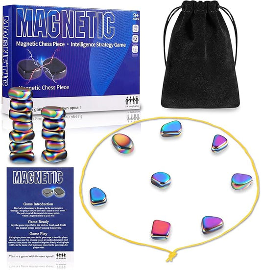 New Colored Magnetic Chess Game with Stones Set, Magnetic Chess Game with Rocks, Magnet Game with String, Educational Checkers Game for Kids & Adults, Family Gatherings