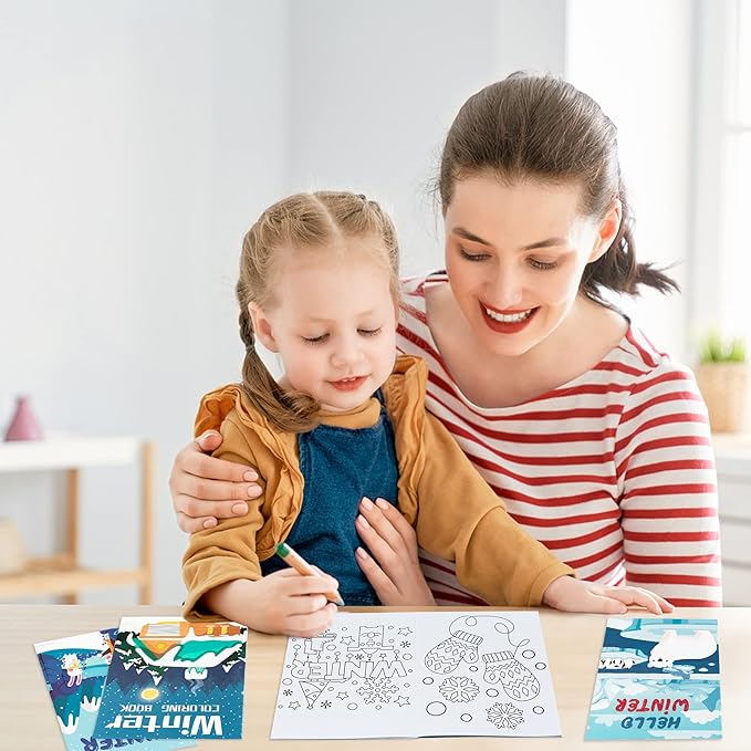 Dvbonike 24Pcs Winter Theme Coloring Books Including Snow Snowman Elk Christmas tree DIY Art Drawing Patterns Birthday Party Favors Xmas Gifts Home Classroom Activity Supplies for Kids Age 4-8