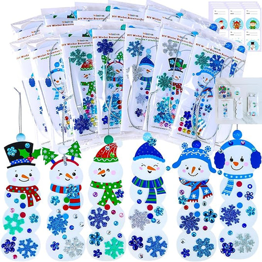 Winlyn 24 Sets Christmas Craft Kits Winter Crafts DIY Christmas Snowman Bookmarks Ornaments Art Sets Snowman Christmas Foam Stickers Arts and Crafts for Kids Holiday Classroom Activities Party Favors