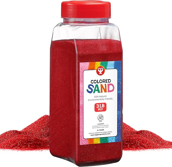 Hygloss Products - HYG-29303 Colored Play Sand - Assorted Colorful Craft Art Bucket O' Sand, 3 lb, Red