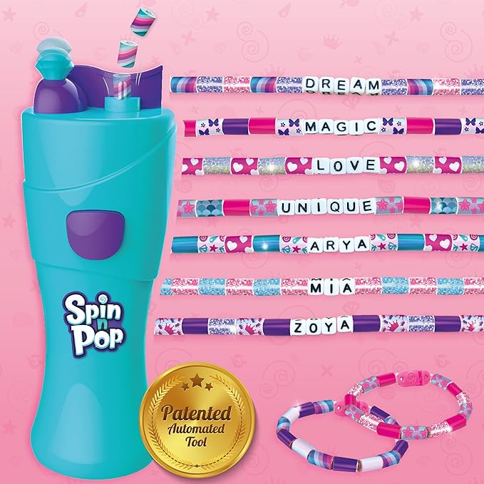 Imagimake Spin n Pop DIY Bracelet Making Kit | Patented Electric Bracelet Maker | Ages 8-13 | Create 10 Unique Bracelets with Shiny Foil Beads, Alphabet Beads & Clasps for Teen Girls