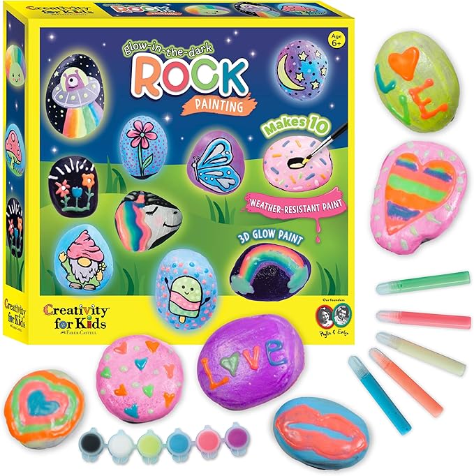 Creativity for Kids Glow in the Dark Rock Painting Kit: Crafts for Kids Ages 6-8+, Painting Rocks Arts and Crafts, Kids Gift