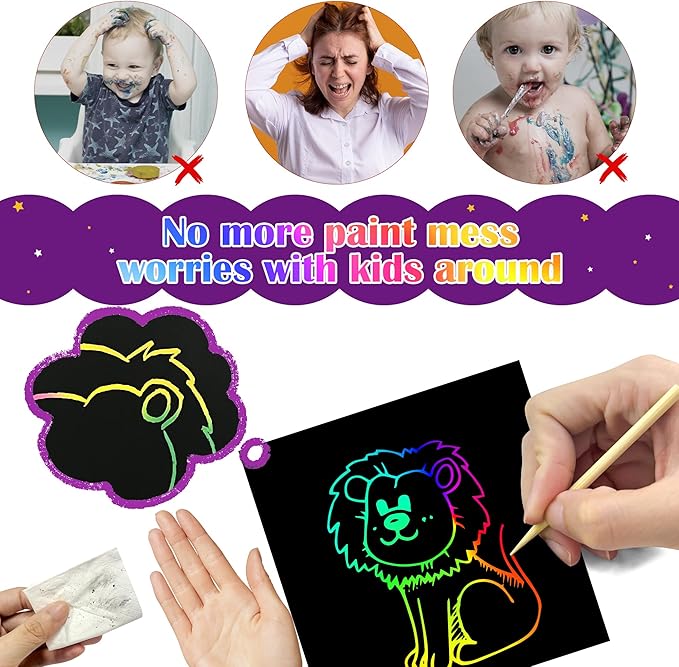 OHOME Easter Basket Stuffers for Kids Toddler - 100 PCS Scratch Art Paper,Easter Gifts for Boys Girls | Easter Games Crafts Party Favors Supplies for Adults,Arts Toys for Ages 3-12 Year Old Birthday