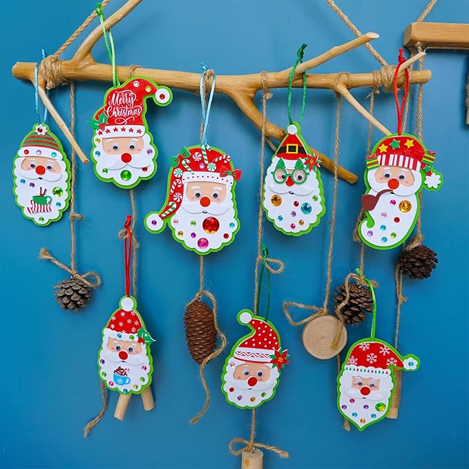 Winlyn 32 Sets Bulk Santa Christmas Ornaments Decorations Craft Kits School Arts and Crafts Foam Santa Christmas Stickers for Kids Holiday Xmas Festive Classroom Activities Party Favors Art Project