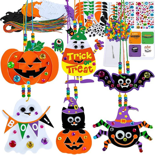 Winlyn 24 Sets Halloween Craft Kits DIY Halloween Art Sets Spider Bat Ghost Pumpkin Foam Halloween Stickers for Kids Fall Home Classroom Activities Trick-or-Treat Party Favors