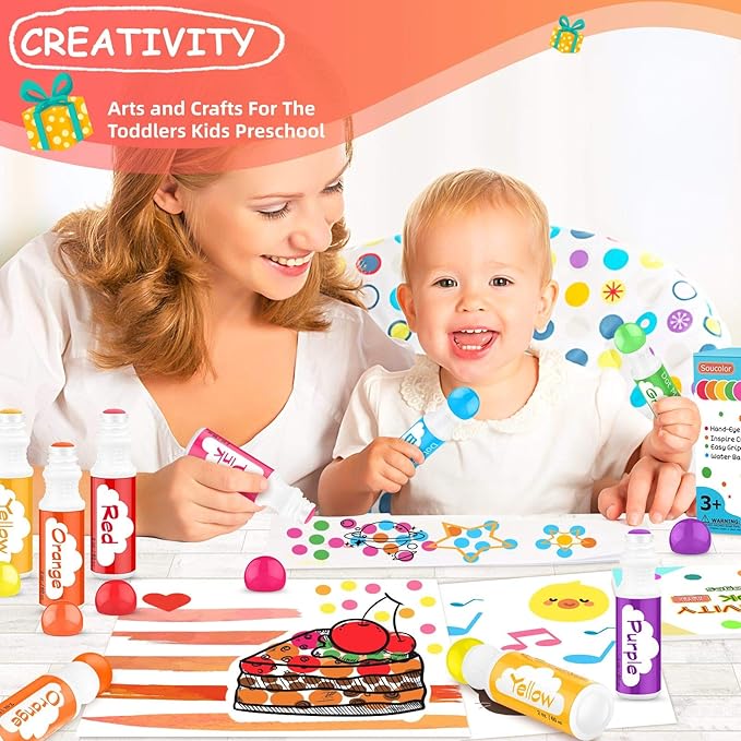 Easter Basket Stuffers, Soucolor Washable Dot Markers Easter Gifts for Toddlers Kids Preschool, 10 Colors 2 oz Bingo Daubers Paint Markers Set with 48 Pages Tearable Activity Book for Toddler Art Kits