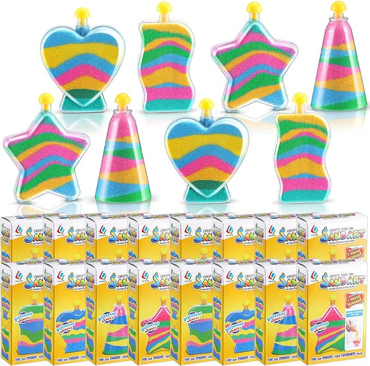 Deekin 24 Sets Sand Art Kits for Kids Create Your Own Clear Sand Art Bottles with Funnels and Sticks, DIY Colored Bottles Crafts for Boys Girls