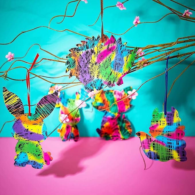 Bright Creations 40 Pack Hanging Woodland Animal Ornaments Set, Scratch Paper Art Kit for Kids, Decorations