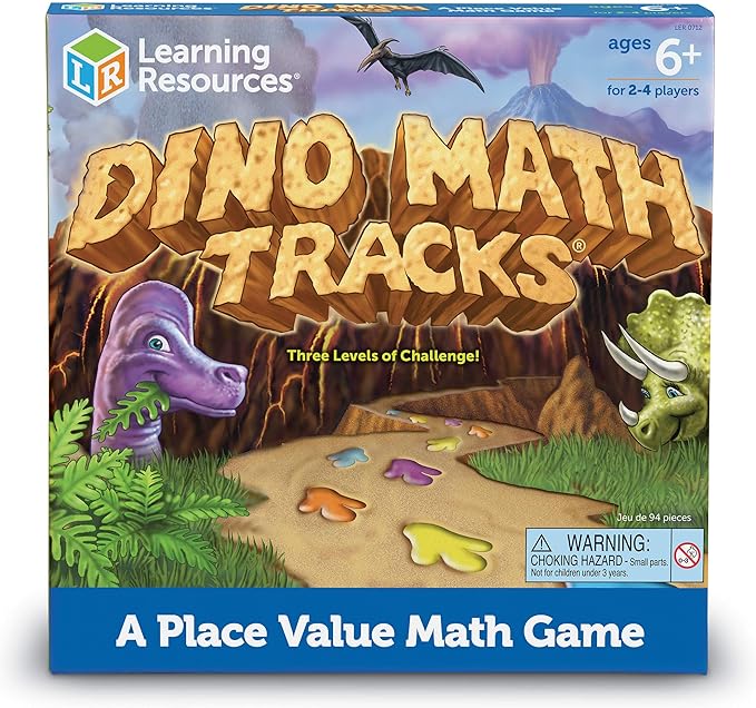 Learning Resources Dino Math Tracks Game - Ages 6+ Addition and Subtraction Dinosaur Game, Kindergarten Math Games, Board Games for Kids
