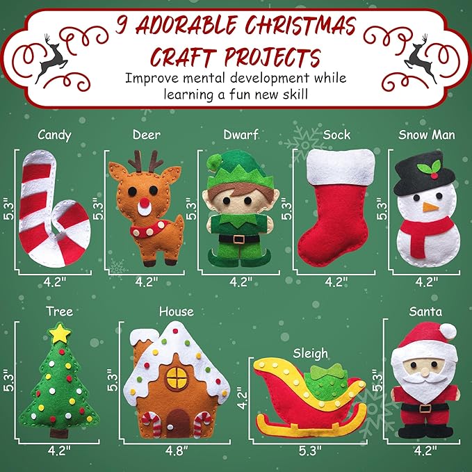 MOMOTOYS Sewing Kit for Kids, Fun & Educational Christmas Sew Craft Set for Boys and Girls Ages 8-12, Complete Beginner Sewing Kit with Felt Plushie for Creative DIY Projects