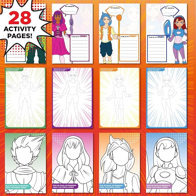 Made By Me Anime Artist Pad, 28-Page Coloring Book, Includes Fun Art Supplies & Removable Stickers Inspired by Comic Books, Great Gifts for Anime Enthusiasts, Coloring Books for Kids Ages 4-8