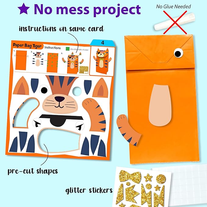 KRAFUN My First Safari Animal Paper Craft Kit, 18 DIY Arts and Crafts Zoo Animal, Organized Craft Activities Supplies Box Assembling Creative Toys for Toddlers, Boys, Girls 3-8 Years Old