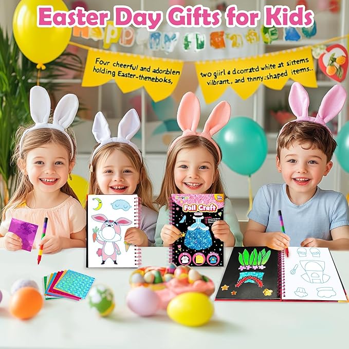 Foil Art Craft Activity for Kids: Fun DIY Toy Sticker Kit, No Mess Creative Travel Supply Set, Idea Birthday Easter Basket Stuffers Valentines Gift for Girl Boy Toddler 4 5 6 7 8 9 Year Old (Dress Up)