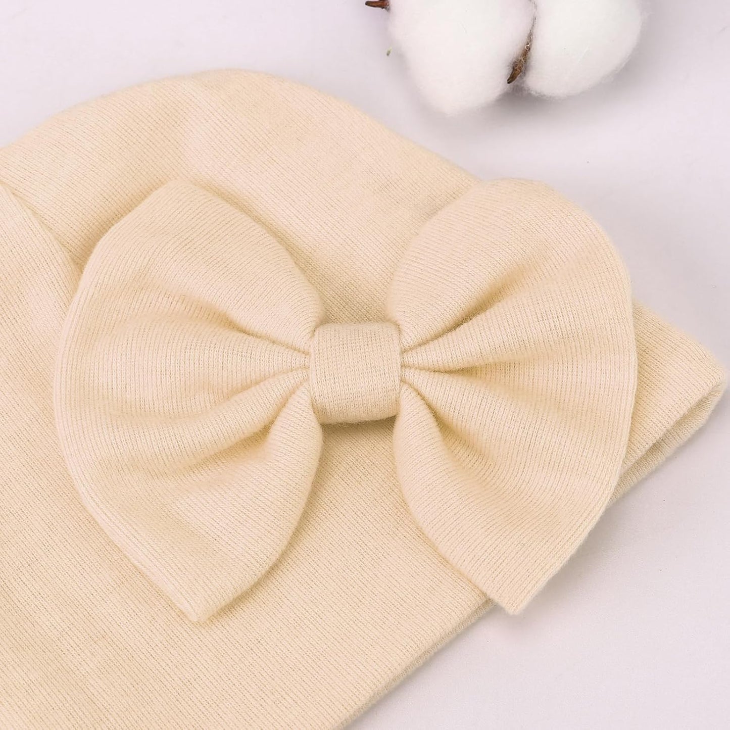 BQUBO Newborn Baby Hats Mittens Set Hospital Hat Beanie Infant Bow Hats Baby Gloves No Scratch Mittens for 0-6 Months