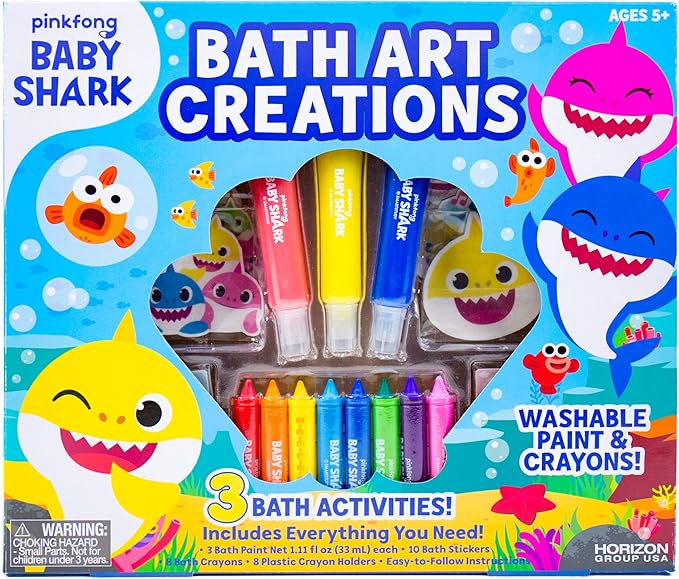 Baby Shark Bath Art Creations Play Set for Kids & Toddlers - Draw Washable Artwork During Bathtime or Shower Time - Dissolvable & Washable Paints, Crayons & Stickers for Kids Ages 3, 4, 5, 6