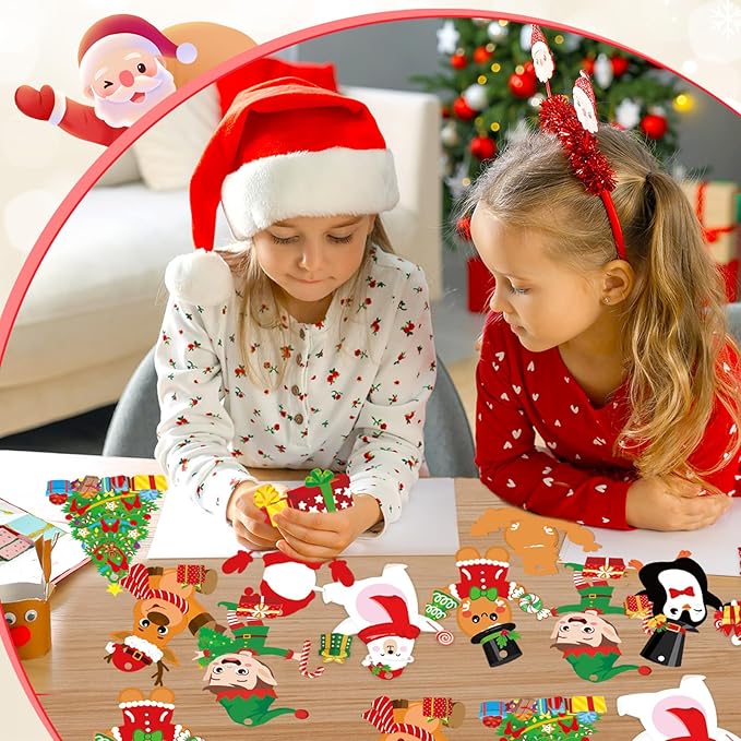 Dianelhall 50 Pcs Christmas Crafts Kits for Kids Christmas Arts and Crafts DIY Christmas Ornament Kit with Christmas Craft Stickers Make Your Own Christmas Craft Projects for Holiday Xmas Party Favors