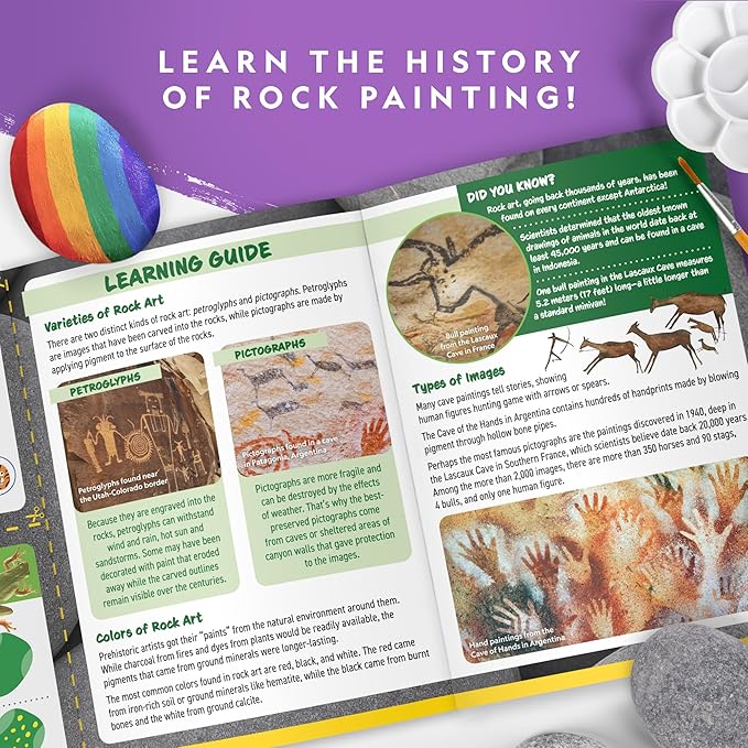 NATIONAL GEOGRAPHIC Rock Painting Kit - Arts and Crafts Kit for Kids, Paint & Decorate 15 River Rocks with 10 Paint Colors & More Art Supplies, Outdoor Toys for Girls and Boys (Amazon Exclusive)