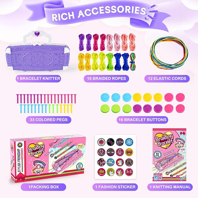 TQRAZ Friendship Bracelet Making Kit, DIY Arts and Crafts Toys for Girls, Jewelry String Maker Kit, Birthday Gifts Ideas for Girls 6 7 8 9 10 11 12+ Years Old(Purple)