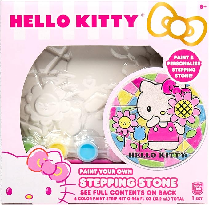 Sanrio Hello Kitty Paint Your Own Stepping Stone, Includes 7” 6 Paints & 1 Paintbrush, Cute Gifts for Kids Teens Girls Adults