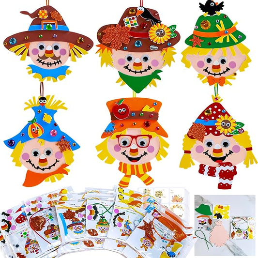 Winlyn 24 Sets Fall Craft Kits for Kids Autumn Crafts DIY Scarecrow Ornaments Fall Decorations Individual Craft Kits Thanksgiving Foam Stickers Arts and Crafts for Classroom Activities Party Favors