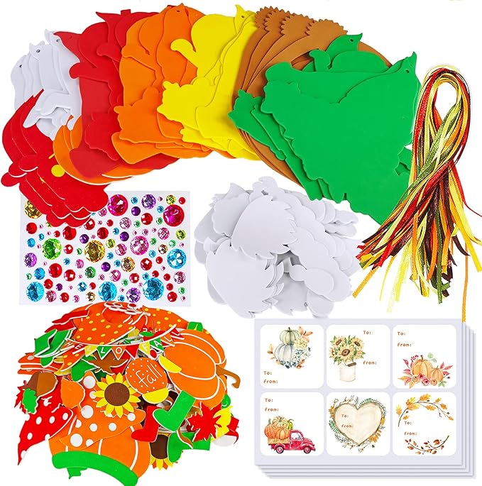 Winlyn 24 Sets Thanksgiving Gnome Decorations Art Sets Fall Crafts Thanksgiving Kids Crafts Thanksgiving Craft Kits Autumn Gnome Pumpkin Foam Stickers Arts and Crafts for Kids Adults Favors Activities