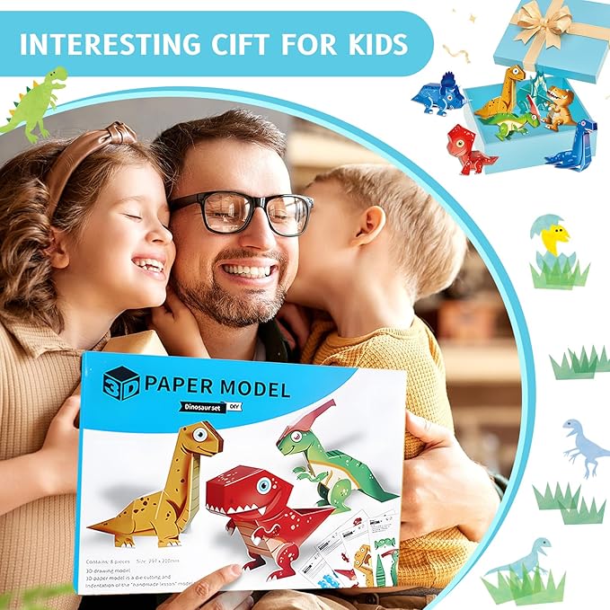 Paper Craft 3D Puzzle DIY Puzz Kits (8 PCS/Kit) Cartoon Art Craft Gift for Kids, No Need Scissors, Include Adhesive Paper, Art Supplies in Class, Cubic Art Decor Paper Model Craft Kit (Monster)