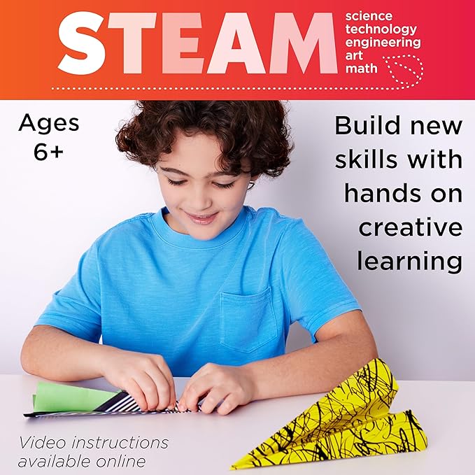 Creativity for Kids Stunt Squadron Fold & Launch Paper Airplanes: Create 80 Paper Airplanes, STEM Science Kit for Kids, Paper Airplane Craft Kit for Kids, Gifts and Toys for Boys Ages 6-8+