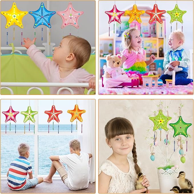 gisgfim 16 Pack Star Wind Chime Kits Star Crafts for Kids Make Your Own Star Wind Chime Wooden DIY Arts and Crafts for Summer Party School Classroom Decorations Supplies Birthday Favors