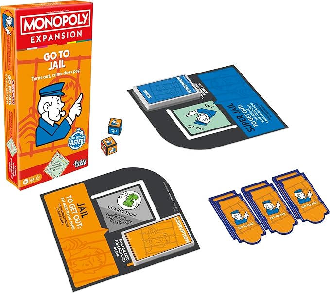 Monopoly Go to Jail Expansion | Add More Fun to Classic Monopoly Game and Play Faster | Ages 8+ | 2-6 Players | 40 Mins. | Family Board Games