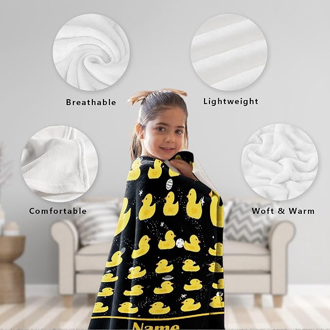 Custom Name Ruddy Duck Adult duck Blanket Kids Funny Blanket Suitable for Bedroom Living Room bed sofa Crib Couch Chair outdoor All Season Items That Yellow Duck Lovers Will Love 90”×120 ”for Family