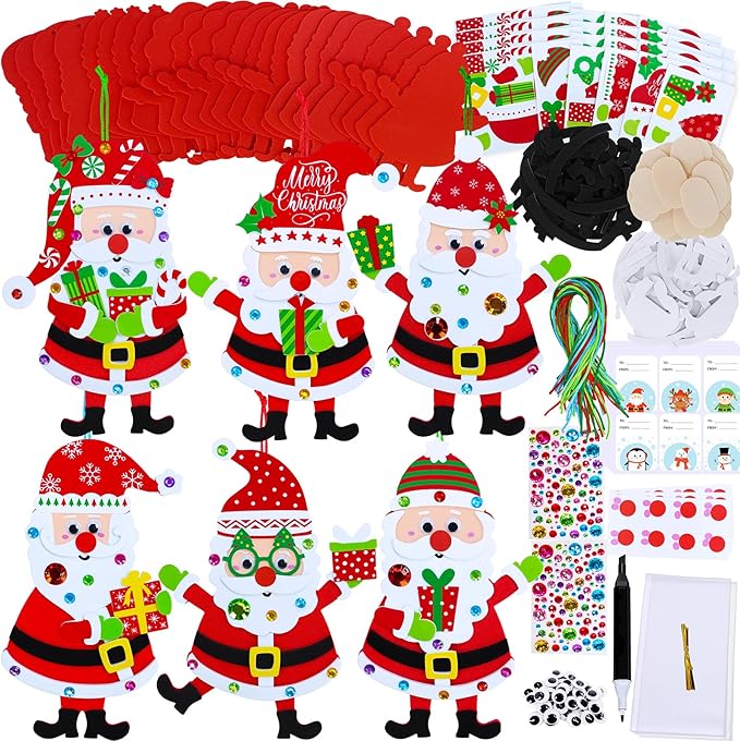 Winlyn 24 Sets Christmas Craft Kits Winter Crafts DIY Christmas Santa Ornaments Decorations Arts Sets Foam Santa Christmas Stickers for Kids Holiday Festive Home Classroom Activities Party Favors