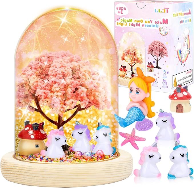 TCJJ Make Your Own Unicorn Night Light, Unicorn Craft Kit for Kids, Arts and Crafts DIY Nightlight Unicorn Mermaid Terrarium Birthday Gifts Christmas Gifts for Girls Age 4-8 6-8