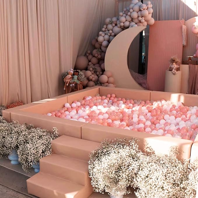 GOGOSO Balls for Ball Pit - Ocean Ball for Toddlers 1-3, Ball Pool with Color Pink Light Pink, White, Transparent and Storage Mesh Bag, 100 pcs, 2.2 Inch