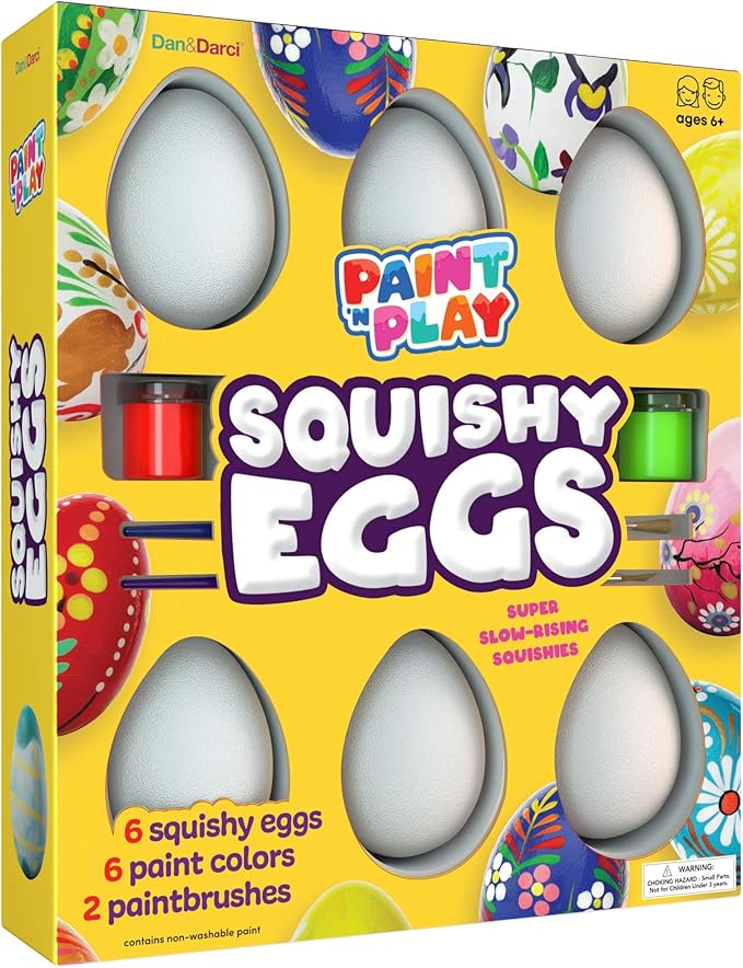 Dan&Darci Egg Squishy Painting Kit - Arts and Crafts for Girls and Boys - Kids Easter Art Activities - Craft Gift for Kids Ages 4 5 6 7 8 9 10 Year Old Girls - Paint 6 Slow Rising Squishies