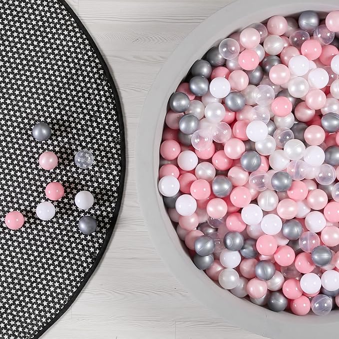 Babies Ball Pit Balls 100pcs, Ball Pool Balls for Swim Toys, Baby Ball Pit,Toddlers Girl Kids Birthday, Tent,Slides, Tunnels(2.2"),Pearl Balls +Macaron Balls Pink+White Gray