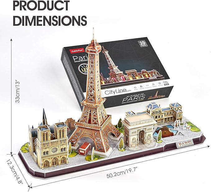 CubicFun 3D Puzzles for Kids Ages 8-10 LED Paris Cityline, Toys for Kids Arts and Crafts for Kids Ages 8-12 STEM Projects for Kids Ages 8-12 Gifts for Girls Boys Easter Gifts for Kids Home Decor