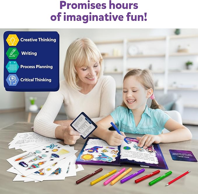 Skillmatics Storybook Art Kit - Space Explorers Art Kit for Kids, Write & Create Storybooks, Creative Activity for Boys & Girls, DIY Kit, 150+ Stickers, Gifts for Ages 5, 6, 7, 8, 9, 10