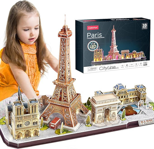 CubicFun 3D Puzzles for Kids Ages 8-10 LED Paris Cityline, Toys for Kids Arts and Crafts for Kids Ages 8-12 STEM Projects for Kids Ages 8-12 Gifts for Girls Boys Easter Gifts for Kids Home Decor