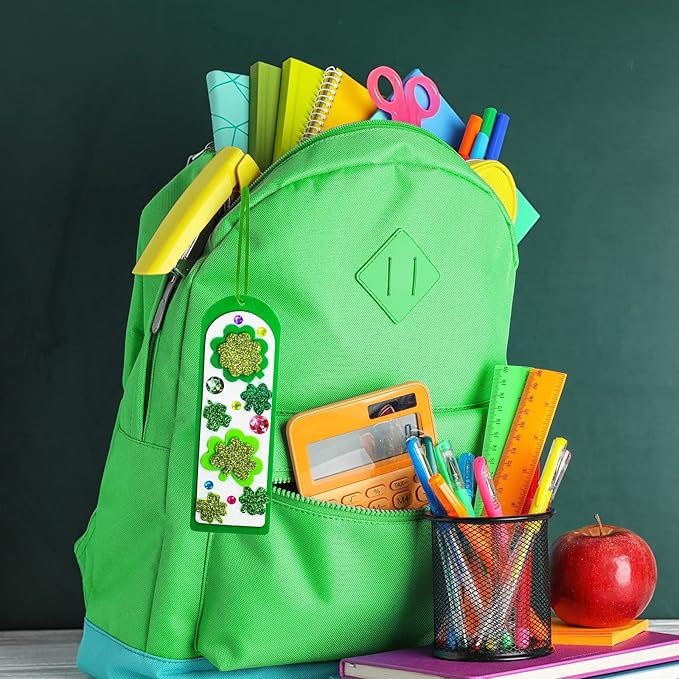 Winlyn 24 Sets St. Patrick's Day Decorations DIY 3D Shamrock Bookmark Craft Kits Blank Foam Bookmarks Lucky Shamrock Four Leaf Clover Stickers for Kids Reading Gifts Classroom Activities Art Projects