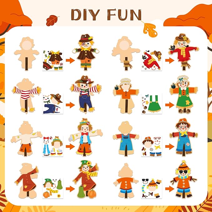BeYumi Fall Scarecrow Craft Kit - 123Pcs Fall Scarecrow Craft Kit DIY Autumn Thanksgiving Art Craft Make Your Own Scarecrow Set Home Classroom Game Activities Art Supplies Decor for Kindergarten Kids