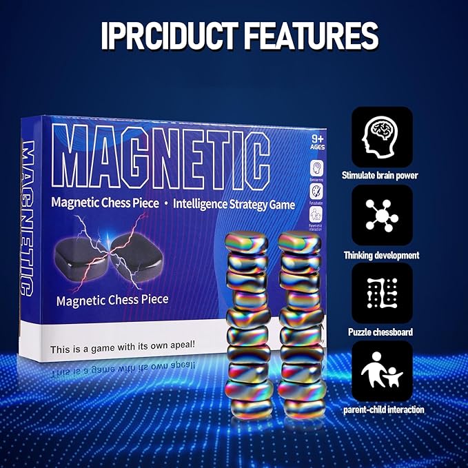 New Colored Magnetic Chess Game with Stones Set, Magnetic Chess Game with Rocks, Magnet Game with String, Educational Checkers Game for Kids & Adults, Family Gatherings