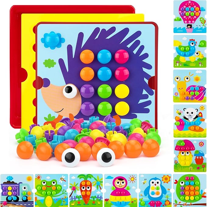 Button Art Toys for Toddlers, Crafts for Age 3-5, Early Educational Toys, Color Matching Puzzle, Fine Motor Skills Game, Preschool Learning Toys for Boys & Girls 3+