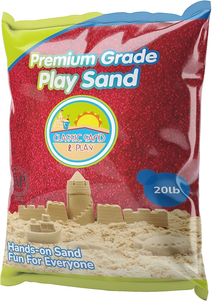 Classic Sand and Play Red Colored Play Sand, 20 lb. Bag, Natural and Non-Toxic, Fun Wet and Dry Indoor and Outdoor, Sandbox, Therapy, and Table Use, Building, Stimulate Sensory Needs